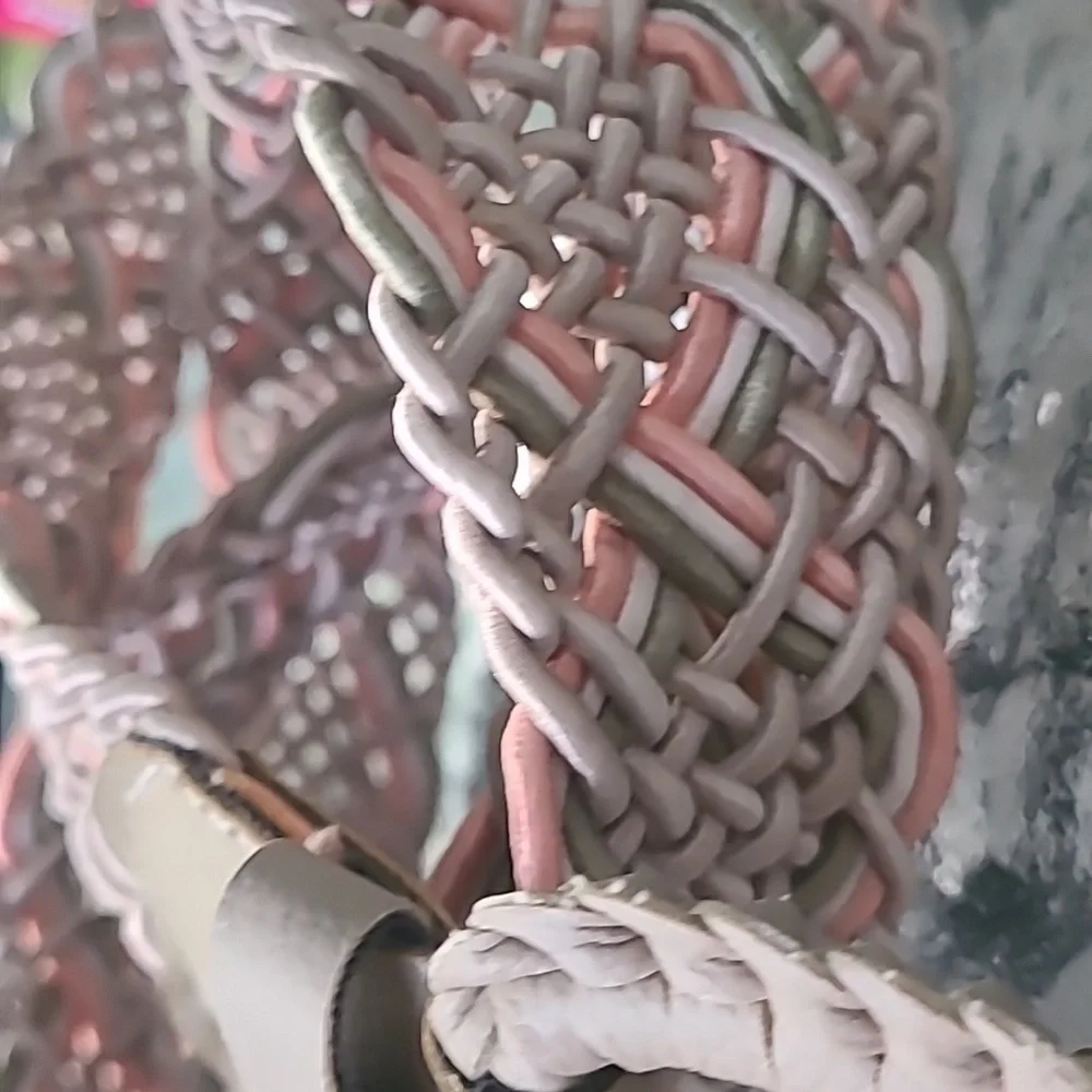 Beautiful braided belt made in India size 9 NEUTRAL‎ TAN WHITE PINK
